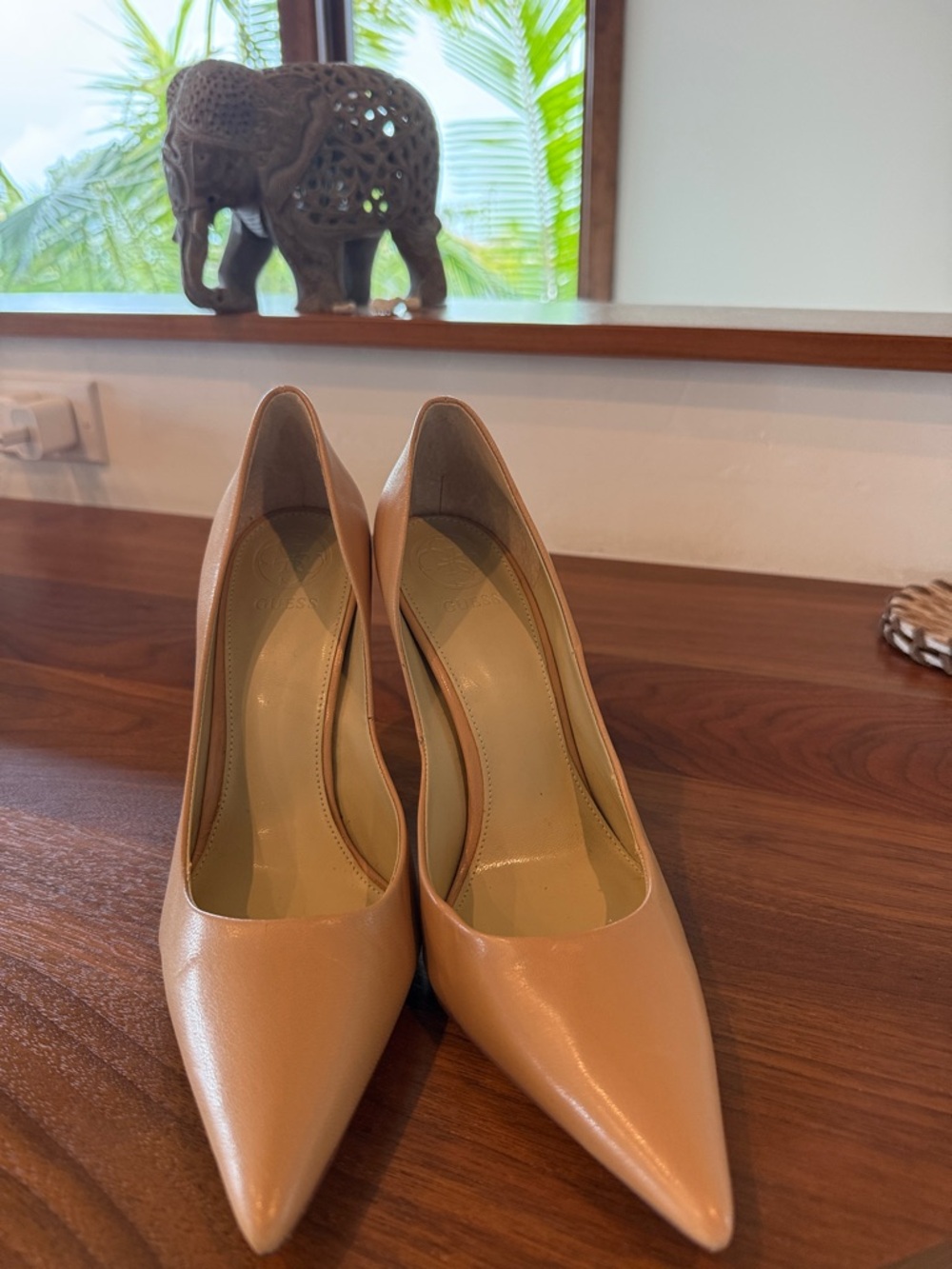 Guess Women's Nude Pointed-Toe Pump - Classic Leather Heels